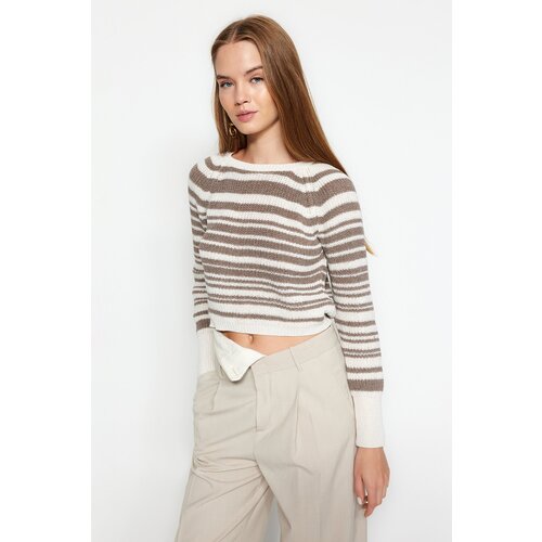 Trendyol Ecru Crew Neck Striped Knitwear Sweater Slike