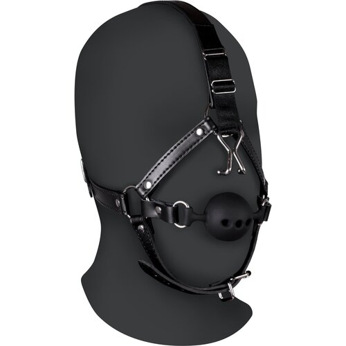 Ouch! Xtreme Head Harness with Breathable Ball Gag and Nose Hooks Black Slike