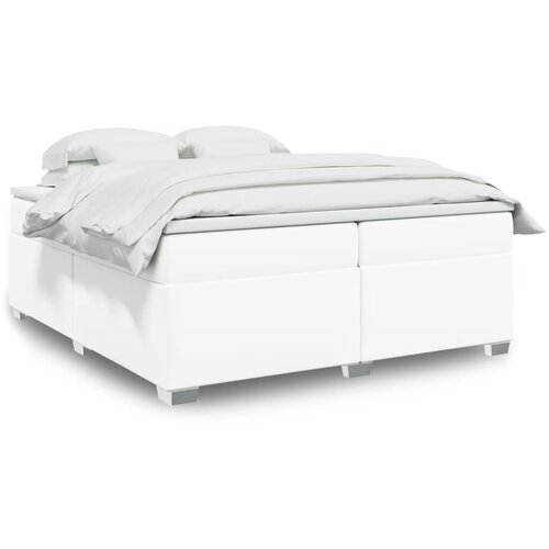 VidaXL Box spring postelja z vzmetnico bela 200x200 cm umetno usnje Slike