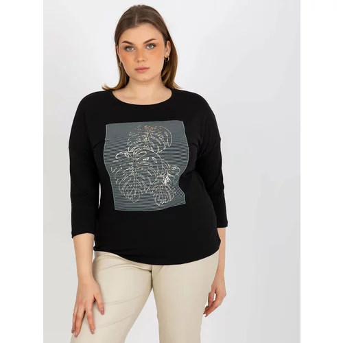 Fashion Hunters Black casual blouse with a round neckline of a larger size