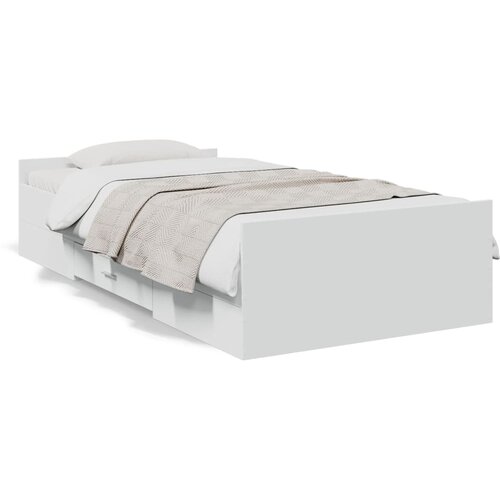 VidaXL Posteljni okvir s predali bel 75x190 cm inženirski les Slike