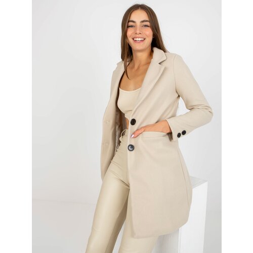Fashion Hunters Light beige classic coat with Dalida button fastening Slike