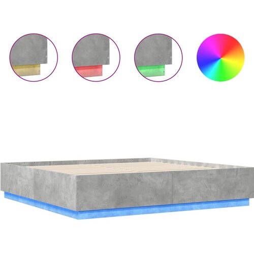 VidaXL Posteljni okvir z LED lučkami betonsko siv 200x200 cm inž. les, (21112570) Slike