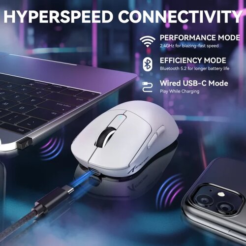 Attack Shark bežični gaming mi&amp;scaron; X3Max PAW3950/42000 DPI/TriMode/200h battery/ergonomic/white Slike