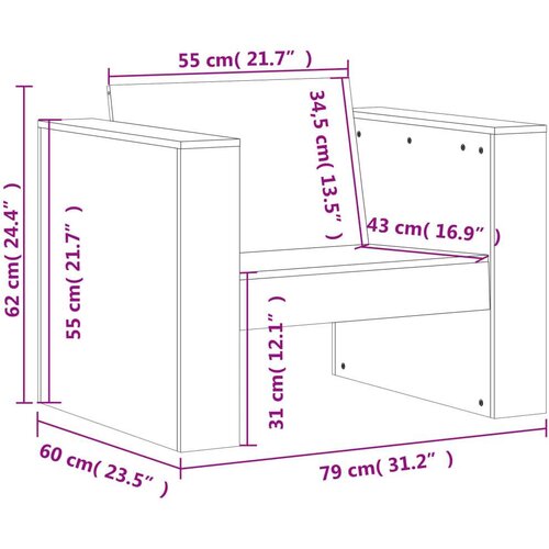 VidaXL Vrtna sofa vo&amp;scaron;tano smeđa 79 x 60 x 62 cm od masivne borovine Slike
