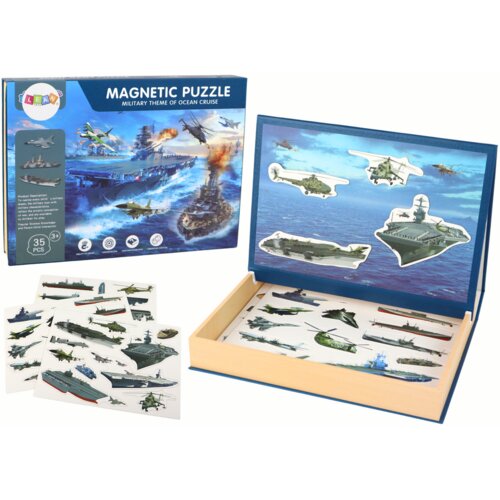 A set of educational magnetic puzzles with a military ship motif Cene