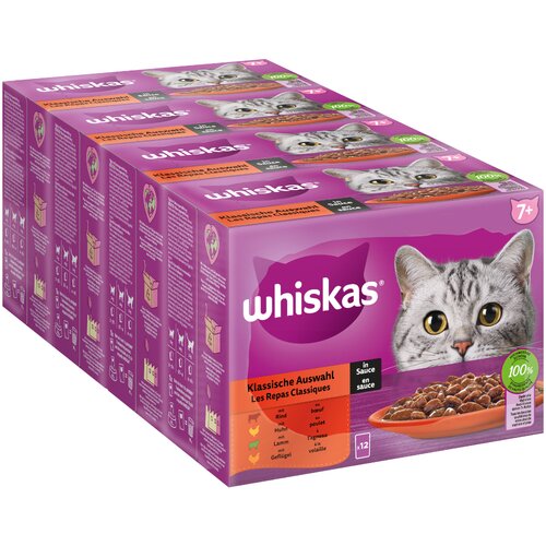 Whiskas Varčno pakiranje Senior vrečke 144 x 85 g - 7 + klasični izbor v omaki Slike