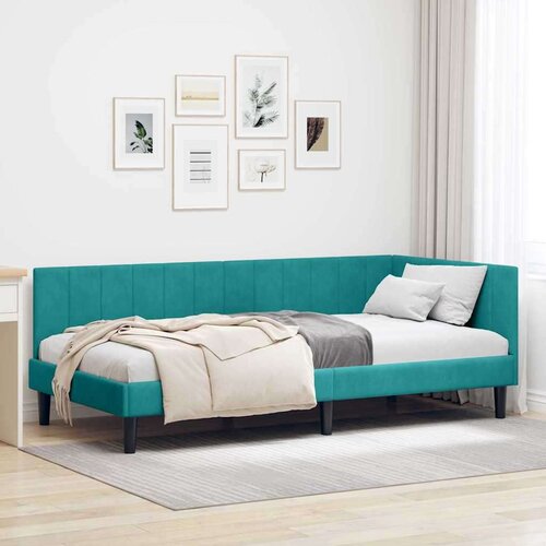 vidaXL Kotna postelja z vzglavjem Turkizna 90 x 200 cm Žamet Cene