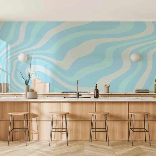  Foto tapeta - Composition in Blues and Whites - Harmonious Abstract Waves in a Cool Color Tone 500x350 Cene