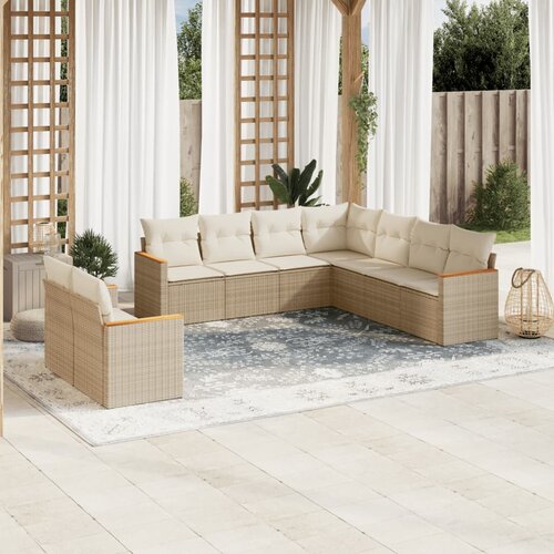 VidaXL 9-dijelni set vrtnih sofa s jastucima bež od poliratana Slike