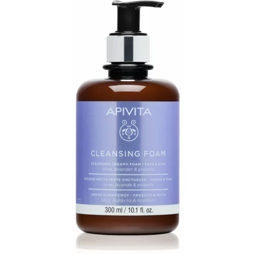 Apivita Cleansing Olive & Lavender & Propolis kremasta pjena za čišćenje za lice i oči 300 ml