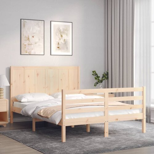 vidaXL Posteljni okvir z vzglavjem 140x190 cm trden les Cene