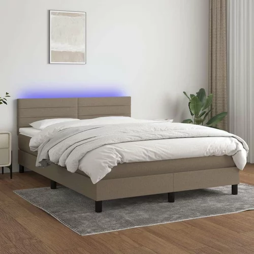  Box spring postelja z vzmetnico LED taupe 140x200 cm blago, (20846718)