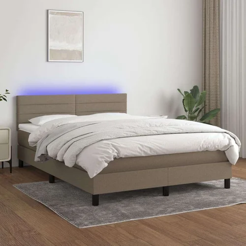  box spring s madracem LED smeđesivi 140x200 cm tkanina