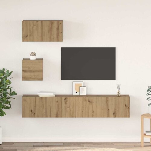 vidaXL Set TV komoda s policom Zidne s pohranom s vratima 4 pcs hrast artisan Cene