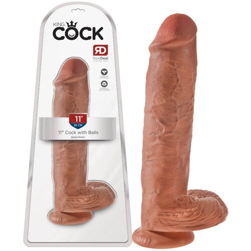 King Cock 11 - veliki dildo s testisima i vakuumskim ča&amp;scaron;icama (28 cm) - tamno prirodan Slike