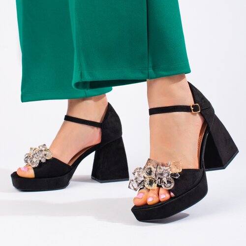 SHELOVET Black sandals on a post with stones Slike