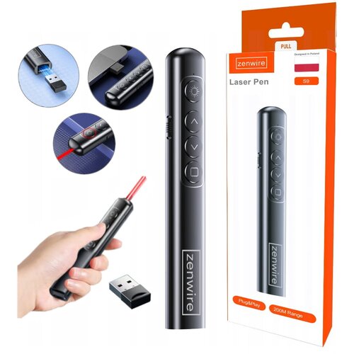 Zenwire S9 brezžični laserski kazalnik za predstavitve z USB sprejemnikom, rdeči laser, doseg 200 m, (5000197815) Cene