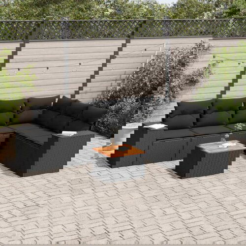 VidaXL 7-dijelni set vrtnih sofa od poliratana s jastucima crni Slike