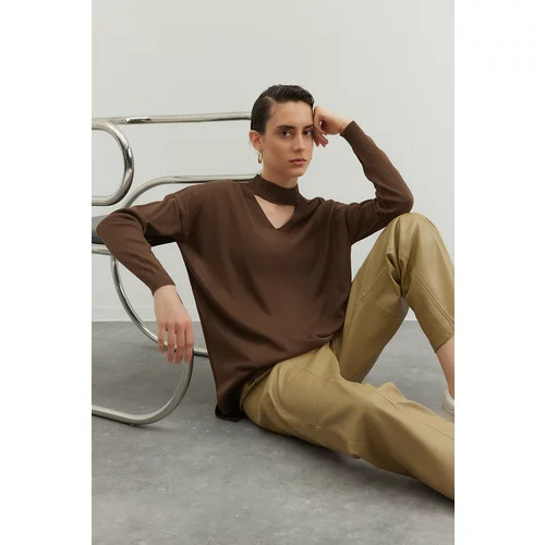 Trendyol Brown Choker Collar Knitwear Sweater