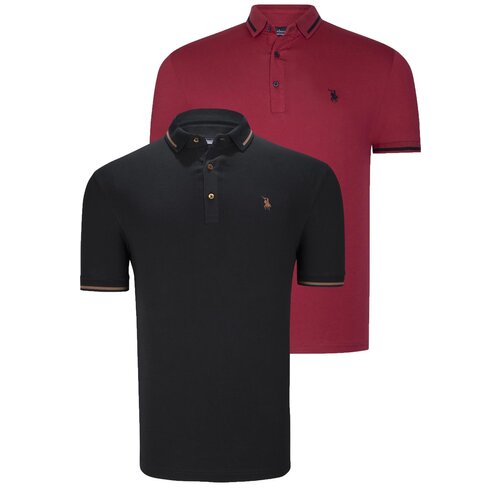 Dewberry DOUBLE SET T8586 MEN'S T-SHIRT-BLACK-BURGUNDY Cene