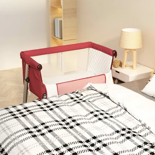  Krevetić za bebu s madracem crveni od lanene tkanine