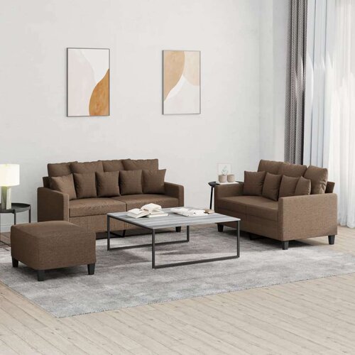  3-dijelni set sofa s jastucima smeđi od tkanine Cijene