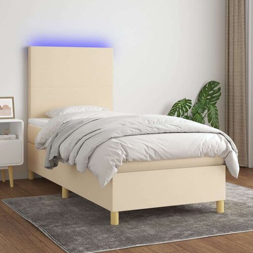  Box spring postelja z vzmetnico LED krem 100x200 cm blago, (20899158) Slike