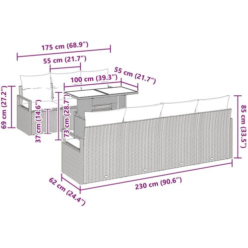  Sjedeća garnitura za vrt 8 kom. 7-Broj sjedala Smeđa i krem 100 x 55 x 73 cm Slike
