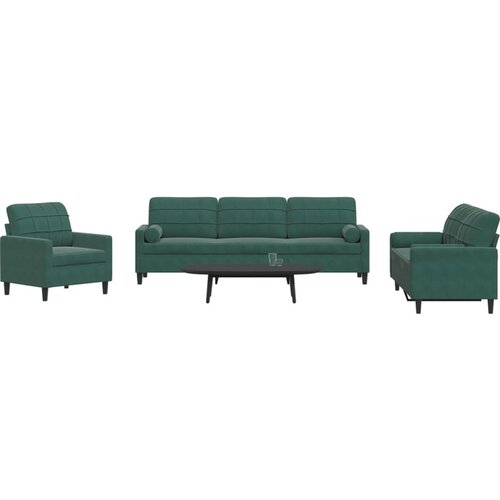 VidaXL 3-dijelni set sofa s jastucima tamnozeleni bar&amp;scaron;unasti Slike