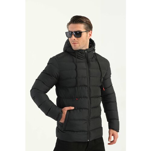 River Club Men's Black Lined Hooded Water and Windproof Puffer Winter Coat Slike