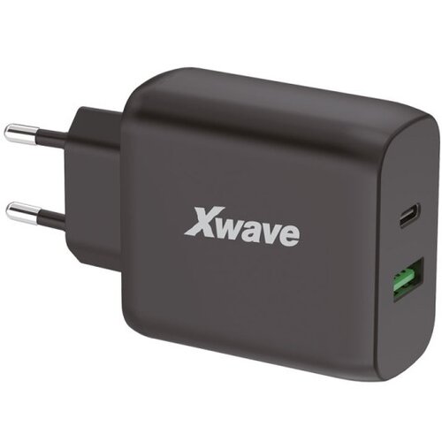 X Wave GaN65w-AC GaN ultra-brzi punjac 65W USB-A + USB-C , za mobilne,tablete, Crni Slike