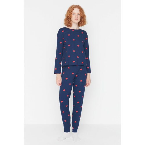 Trendyol Indigo Heart Knitted Pajamas Set Cene