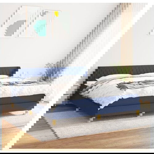 VidaXL Box spring postelja z vzmetnico modra 160x200 cm blag Slike