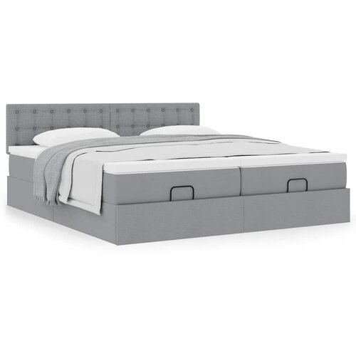 VidaXL Okvir kreveta s madracima svijetlosivi 200x200cm od tkanine Slike