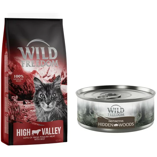 Wild Freedom suha mačja hrana 6,5 kg + WF Instinctive mokra mačja hrana 6 x 70 g po posebni ceni! - Adult "High Valley" z govedino - recept brez žit 6,5 kg + Instinctive Hidden Woods - divja svinja 6 x 70 g