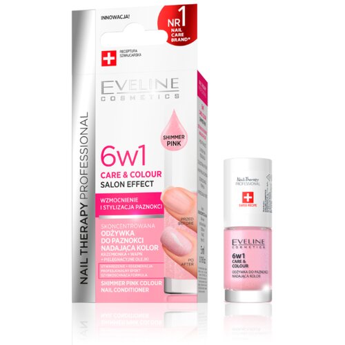 Eveline nail therapy 6in1 care&colour shimmer pink 5ml Slike