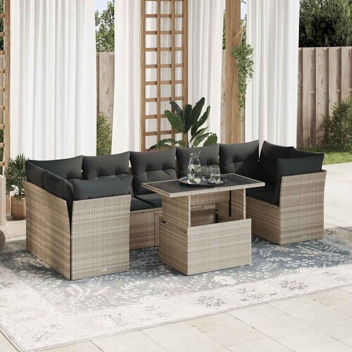 vidaXL 10-dijelni set vrtnih sofa poliratan s jastucima svijetlosivi Cijene