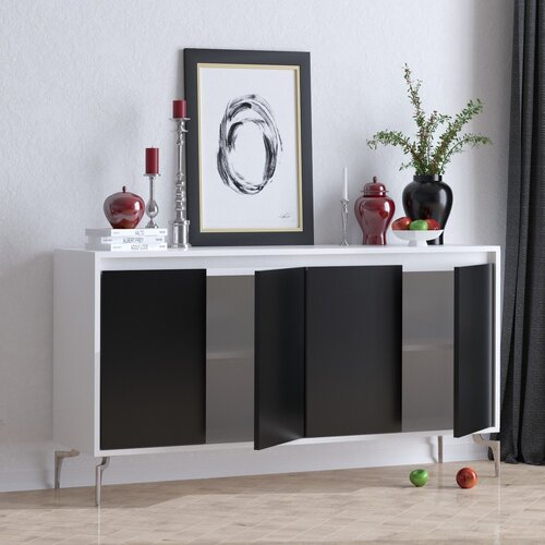 Wallity komoda PEETA 140x94x40cm Crno-Bela Cene