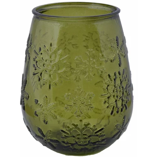 Ego Dekor zelena staklena vaza s božićnim motivom copos de nieve, visina 13 cm