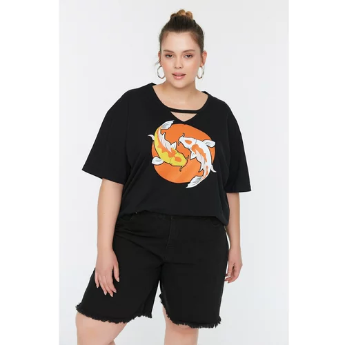 Trendyol Curve Black Printed Knitted T-Shirt