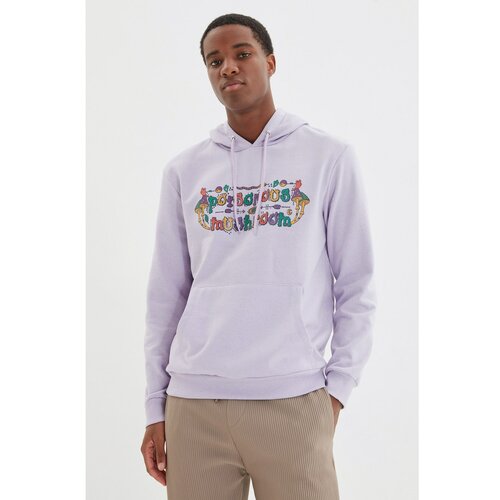 Trendyol lilac men regular fit long sleeve hooded printed sweatshirt Cene