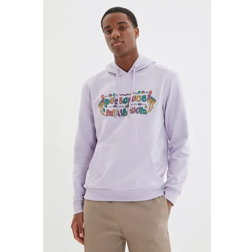 Trendyol Lilac Men Regular Fit Long Sleeve Hooded Printed Sweatshirt
