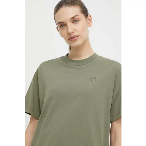 New Balance Bombažna kratka majica ženski, zelena barva