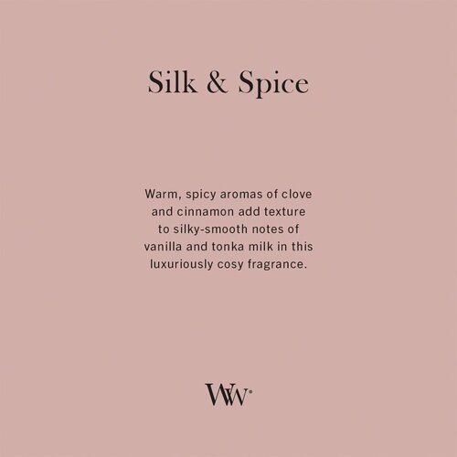 WoodWick Silk &amp;amp; Spice di&amp;scaron;eča sveča z lesenim stenjem 453.6 g Slike