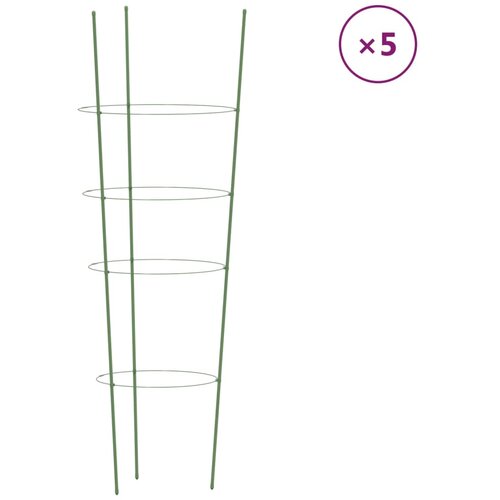 VidaXL opore za vrtne rastline s 4 obroči 5 kosov zelene 90 cm jeklo, (21088335) Slike
