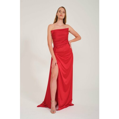 Carmen Red Slit Satin Evening Dress With Cat Ears Dress Slike