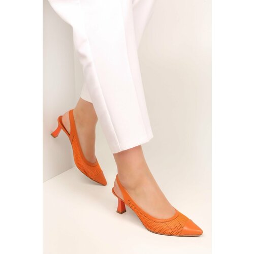 Shoeberry Women's Rella Orange Mesh Heeled Shoes Stiletto Cene