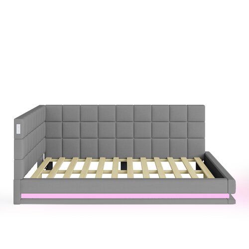 Lumor Oblazinjena postelja z naslonom iz žameta 140x200 cm - z LED osvetlitvijo in USB priključkom - siva, (22151397) Cene