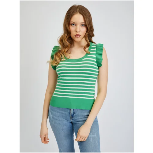 Orsay White Green Women Striped T-Shirt - Women